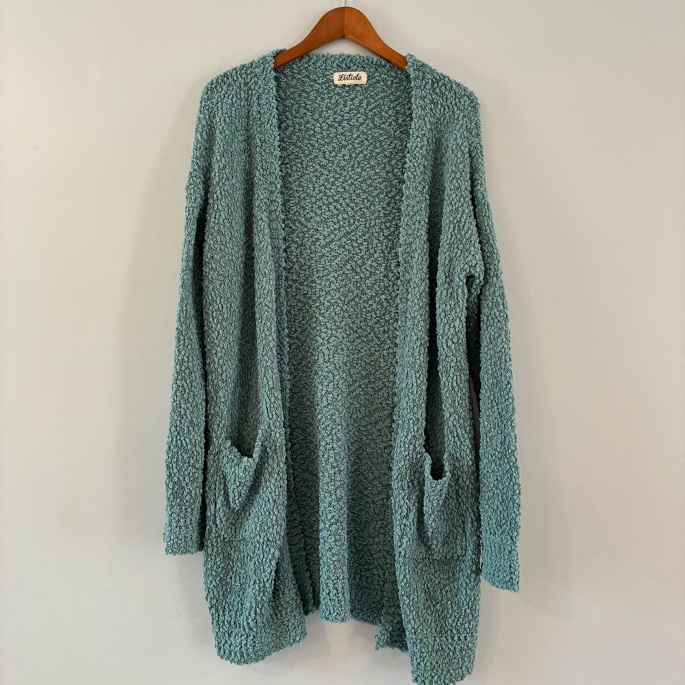 Listicle Cardigan L Popcorn Knit Mohair Boho Cozy Coastal Shabby Chic Cottage